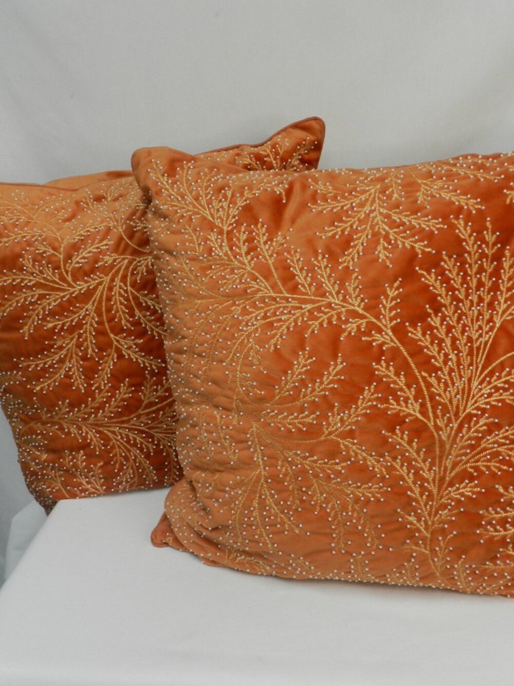 Lacourte Beaded Embroidered Tree Velvet throw pillow set 2 pair peach 18" x 18"